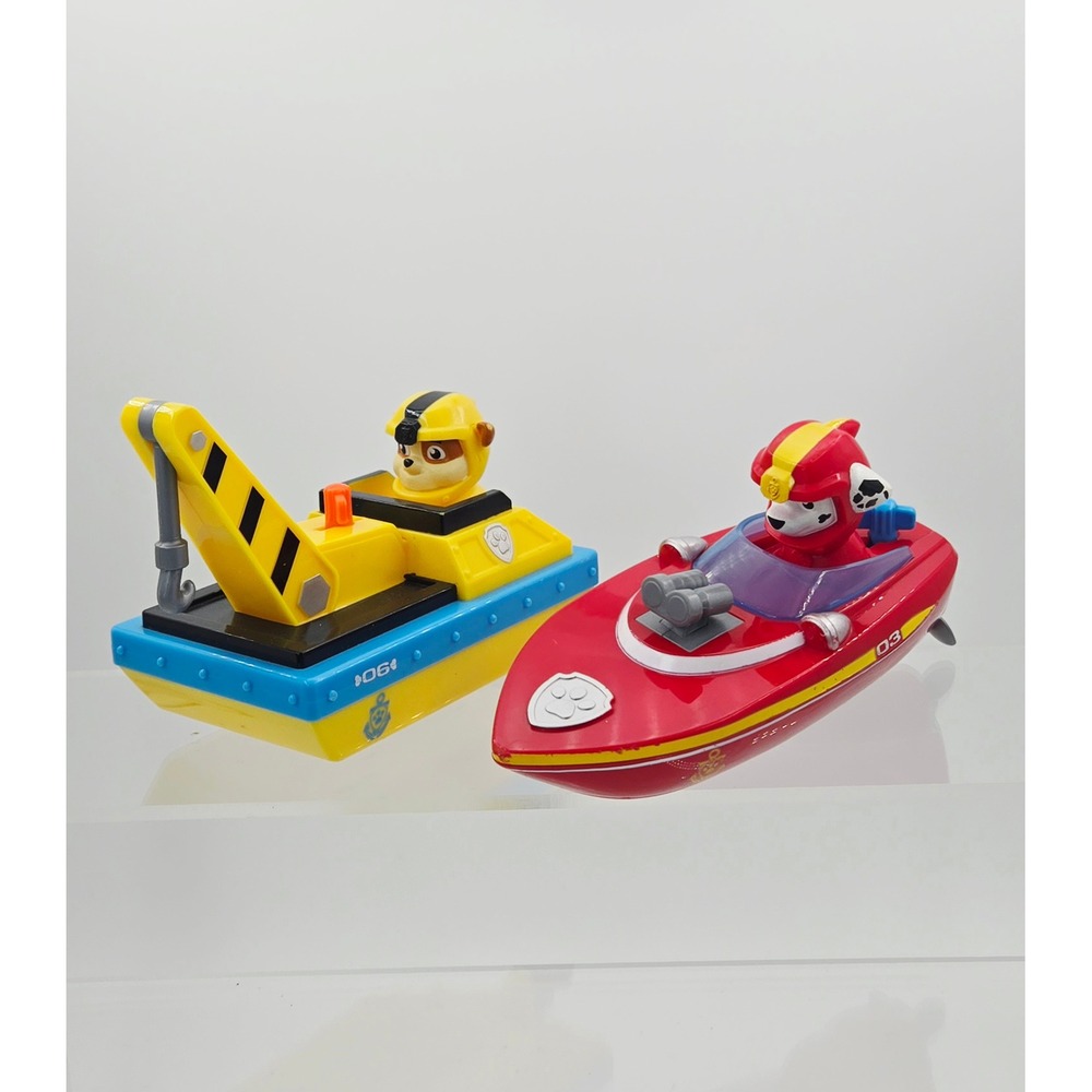 Paw Patrol SwimWays Marshall Fire Boat & Rubble Crane Boat Wind Up Bath Toy Set